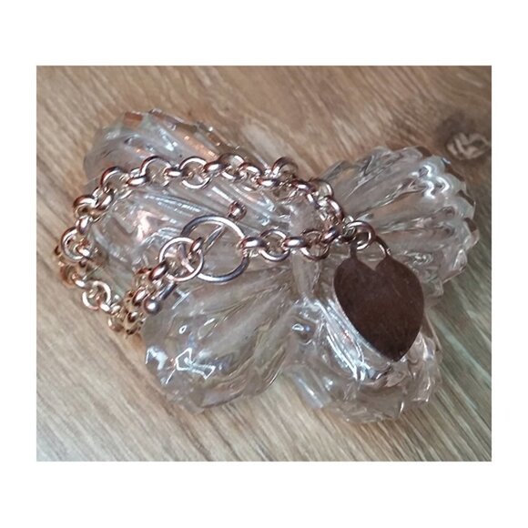 Vintage OTC Italy solid 925 sterling silver chain bracelet heart charm dangle. - Picture 2 of 5